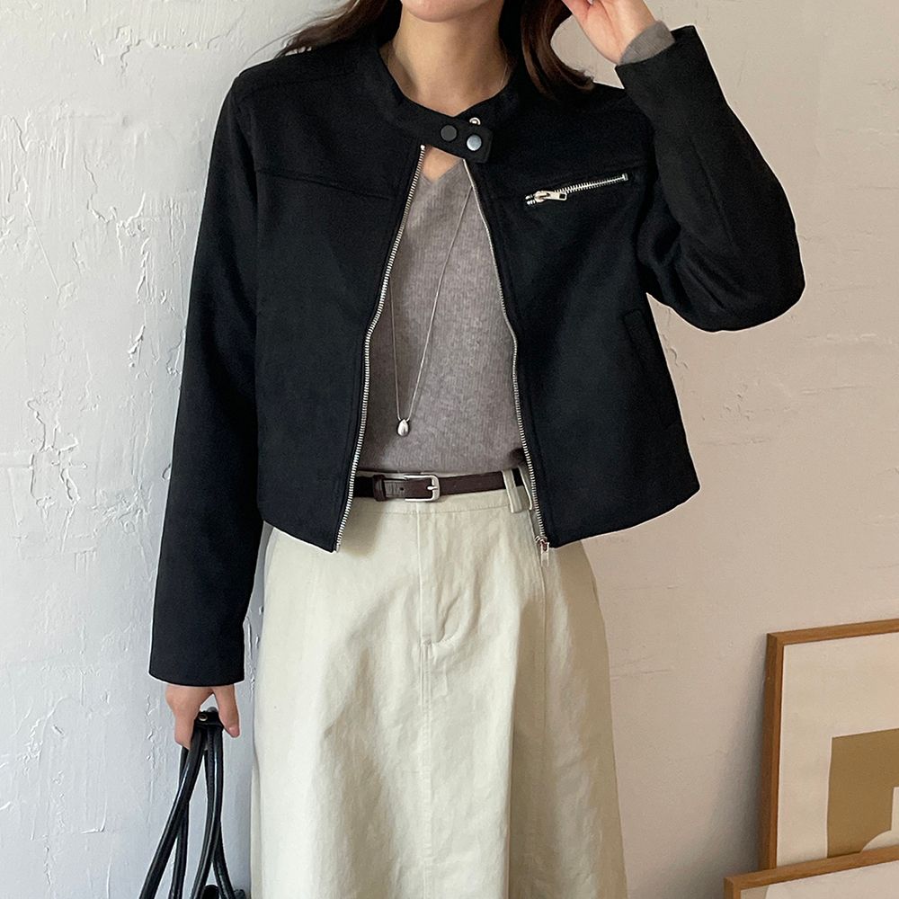 부드러운 무스탕 양털 스웨이드 크롭 가죽 숏 겨울 가을 라이더 간절기 봄 아우터 자켓 점퍼 이미지 8