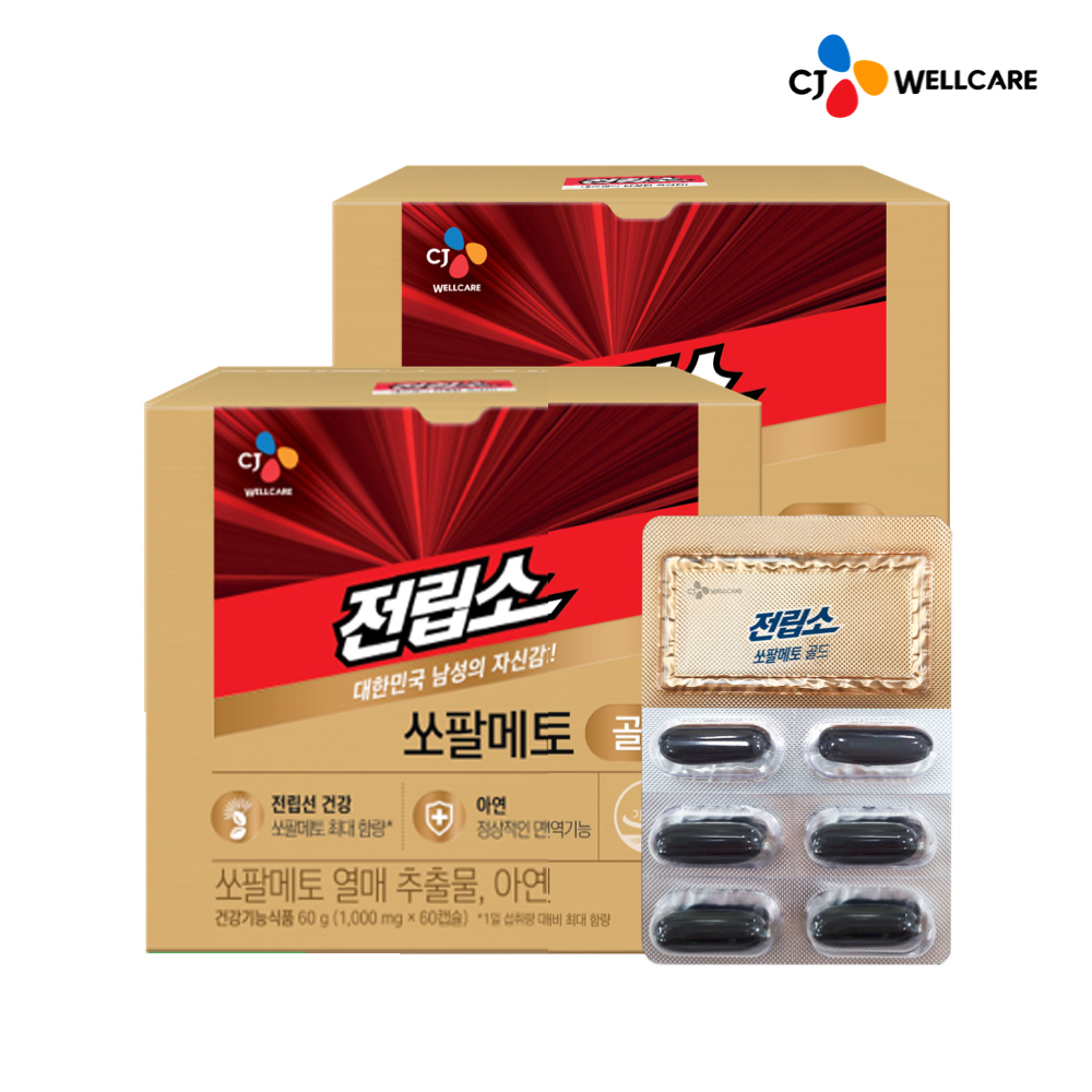 CJ웰케어 전립소 골드 쏘팔메토 아연 60캡슐, 2개