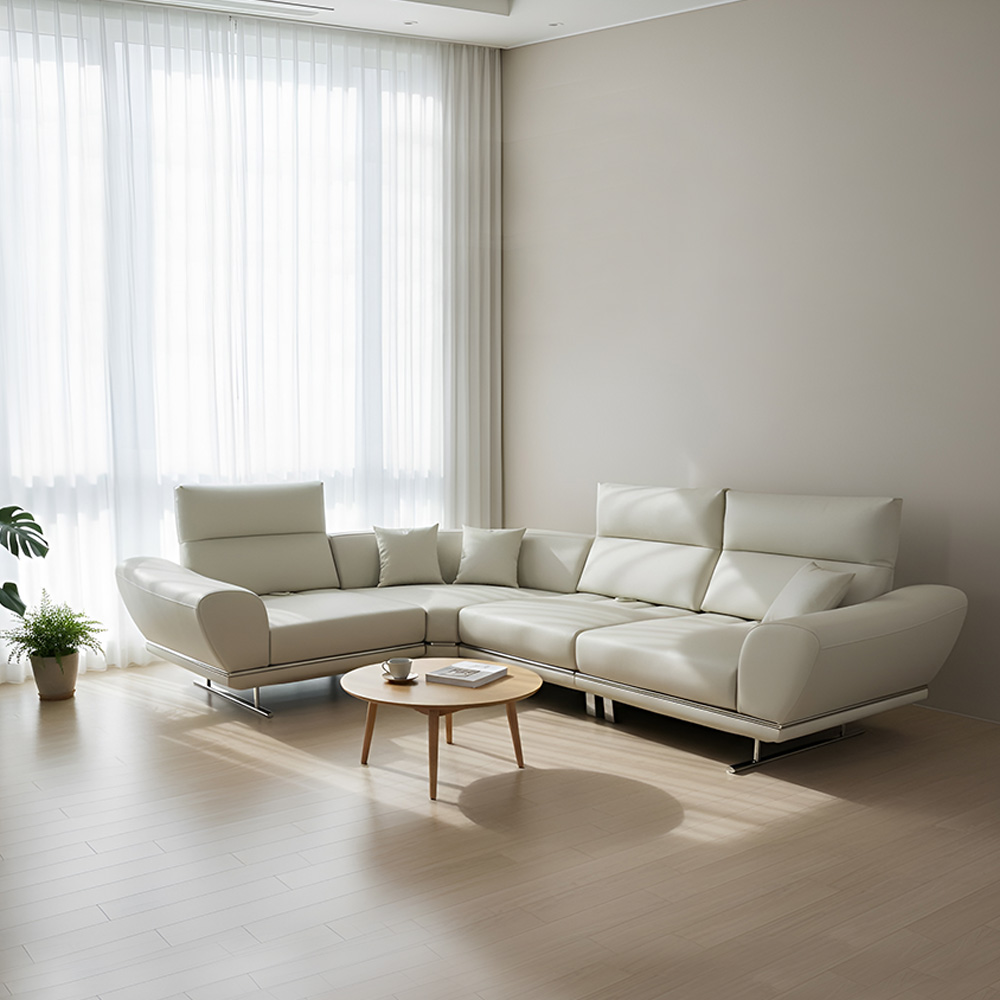 스코나 파루사 실리콘레더 좌방석 확장 스윙 소파 스툴미포함, 연베이지, 5인용