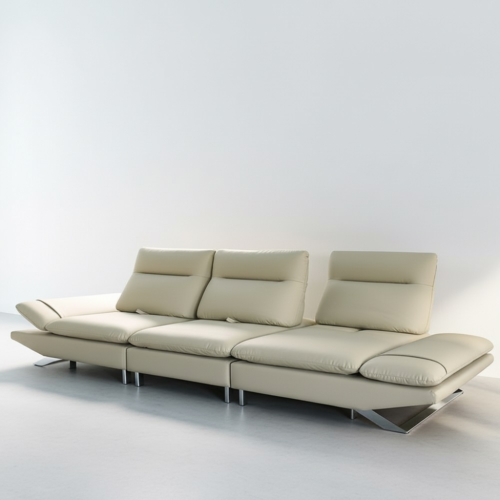 스코나 브레스 실리콘레더 가죽 좌방석 확장 스윙 소파 스툴미포함, 베이지, 4인용