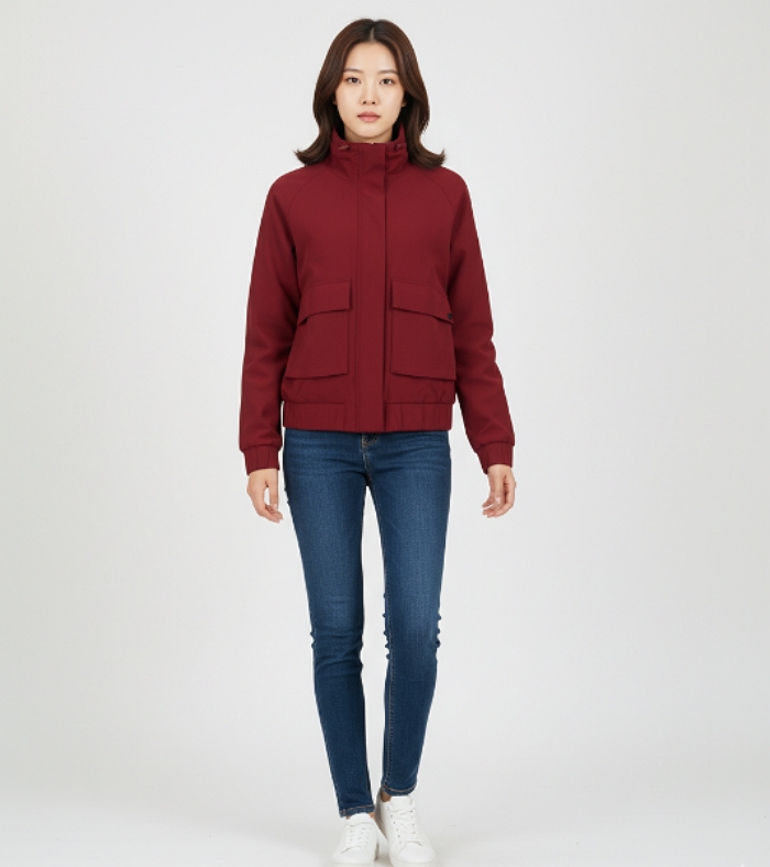 볼빅골프 여성 가을 필드룩 아웃포켓 하이넥 패턴 바람막이 골프 점퍼 - 상세 이미지 5