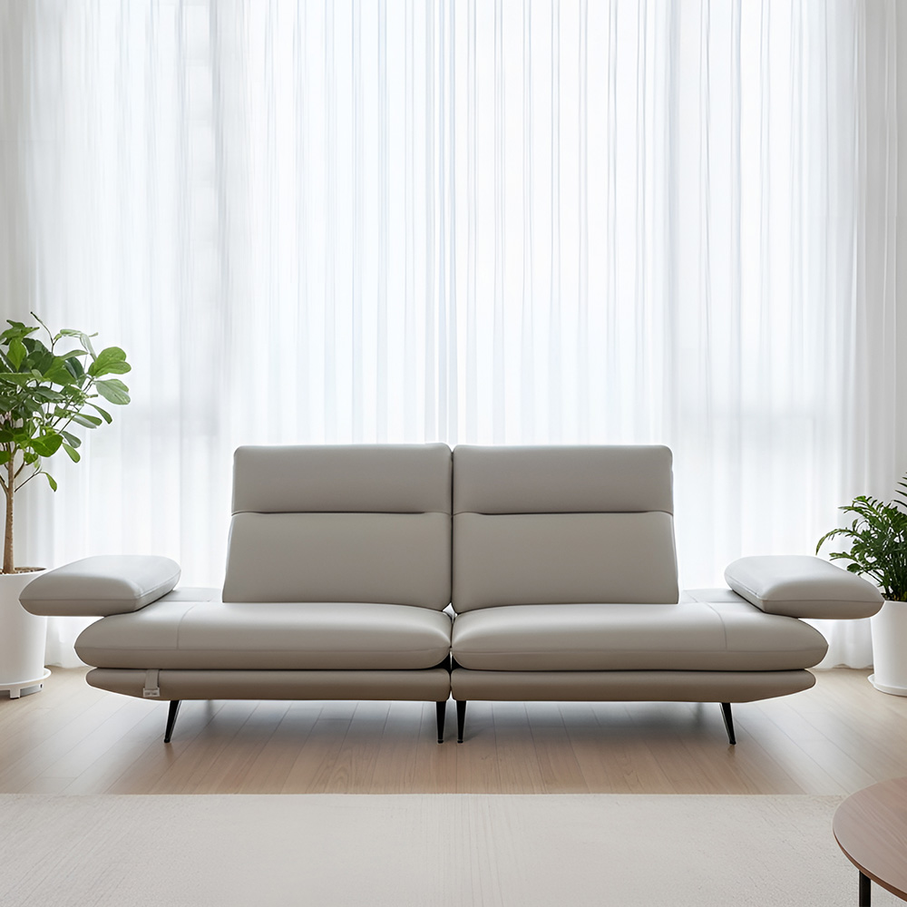 스코나 케니스 이태리 천연 면피 가죽 등받이 스윙 소파 스툴미포함, 딥크림, 3인용