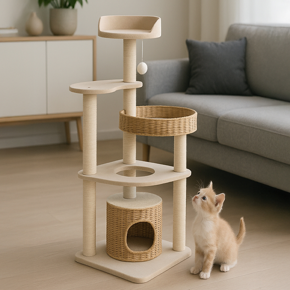 레토 프리미엄 캣타워 4단 고퀄리티 캣폴 고양이 숨숨집 기둥 스크래쳐