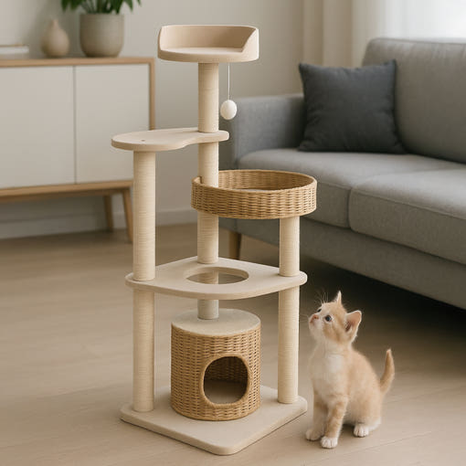 레토 프리미엄 캣타워 라탄 디자인