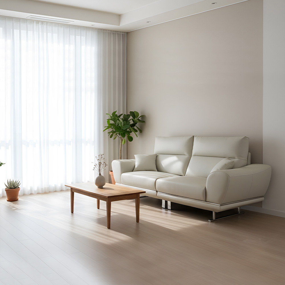 스코나 파루사 실리콘레더 좌방석 확장 스윙 소파 스툴미포함, 연베이지, 3인용