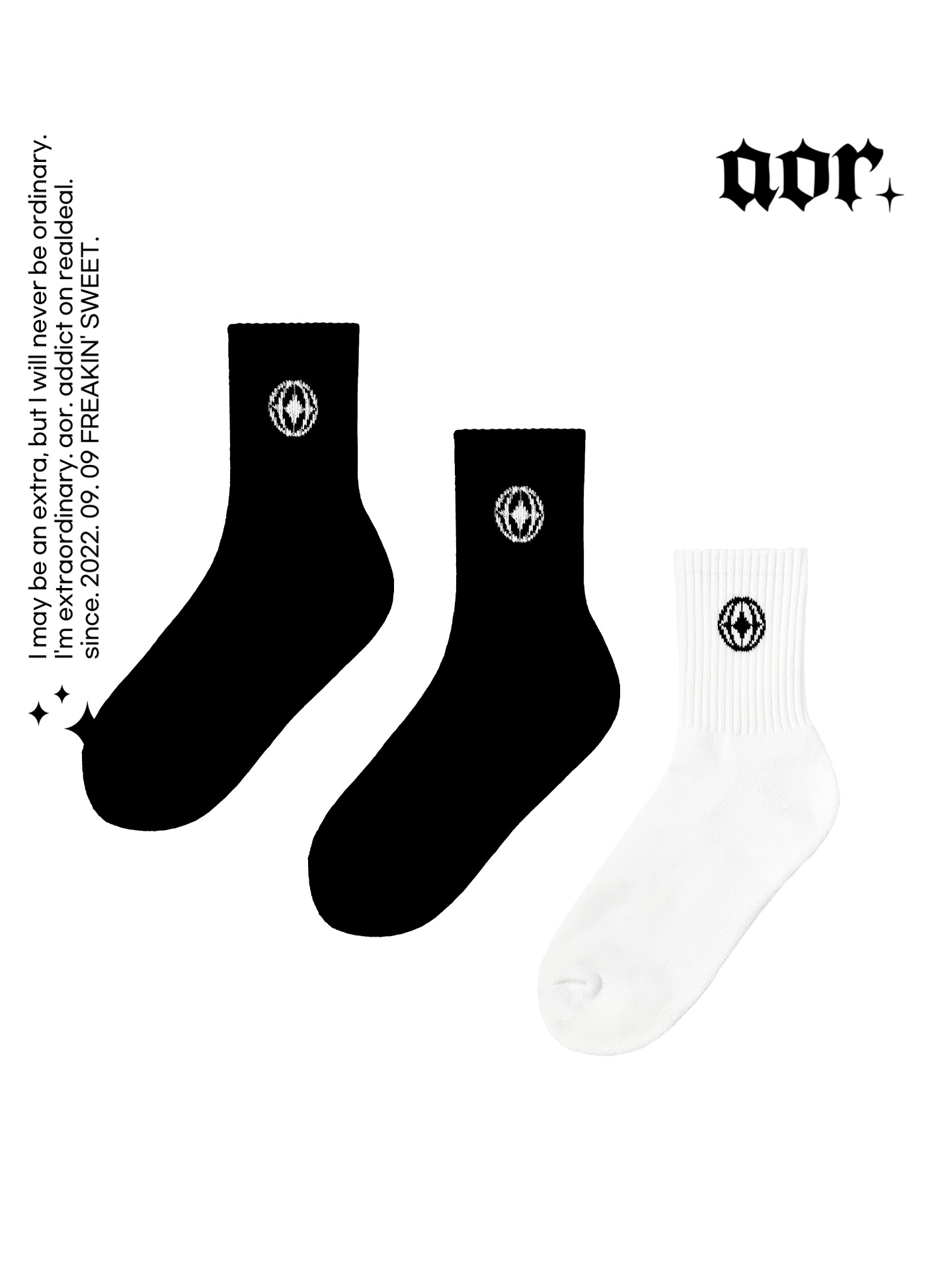aor. 트레이닝 크루 삭스 블랙 3 팩 2TYPE 스포츠 러닝 양말 중목 에이오알닷 - 상세 이미지 2
