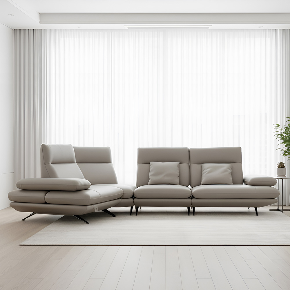 스코나 케니스 이태리 천연 면피 가죽 등받이 스윙 소파 스툴미포함, 딥크림, 코너형 5인용