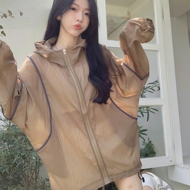 오버핏 여자 바람막이 시스루 가을 후드 바람막이 화이트 - 상세 이미지 4