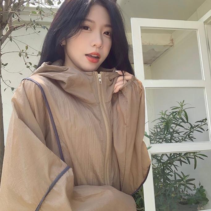 오버핏 여자 바람막이 시스루 가을 후드 바람막이 화이트 - 상세 이미지 5