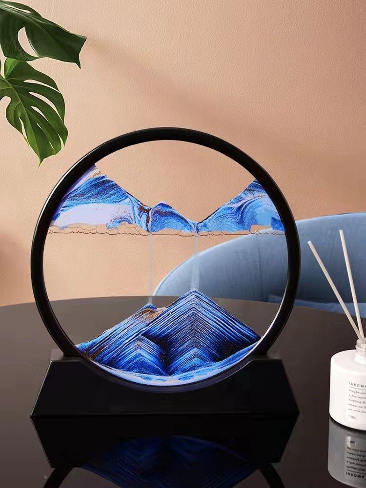 멍때리기 움직이는 무한동력 인테리어 장식품 샌드 진자운동 3D 입체 모래 그림 라지 블루 라운드 - 상품 이미지