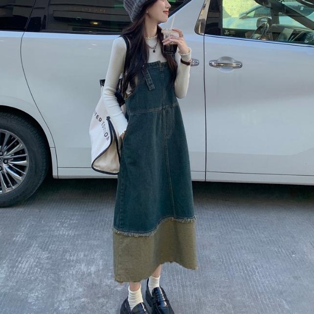 가을 데님 점프슈트 원피스 여자 오버롤 데님 - 상품 이미지