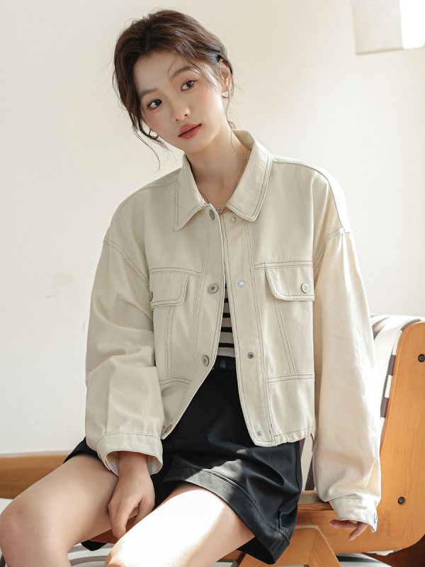 화이트 데코레이션 여성용 데님 재킷 다용도 캐주얼 스타일 가을 아우터 청자켓 오버핏 청자켓코디 데일리로 적합한 편안한 착용감 - 상세 이미지 3