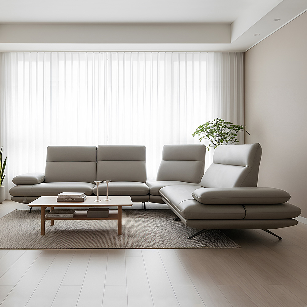 스코나 케니스 이태리 천연 면피 가죽 등받이 스윙 소파 스툴미포함, 딥크림, 코너형 5인용