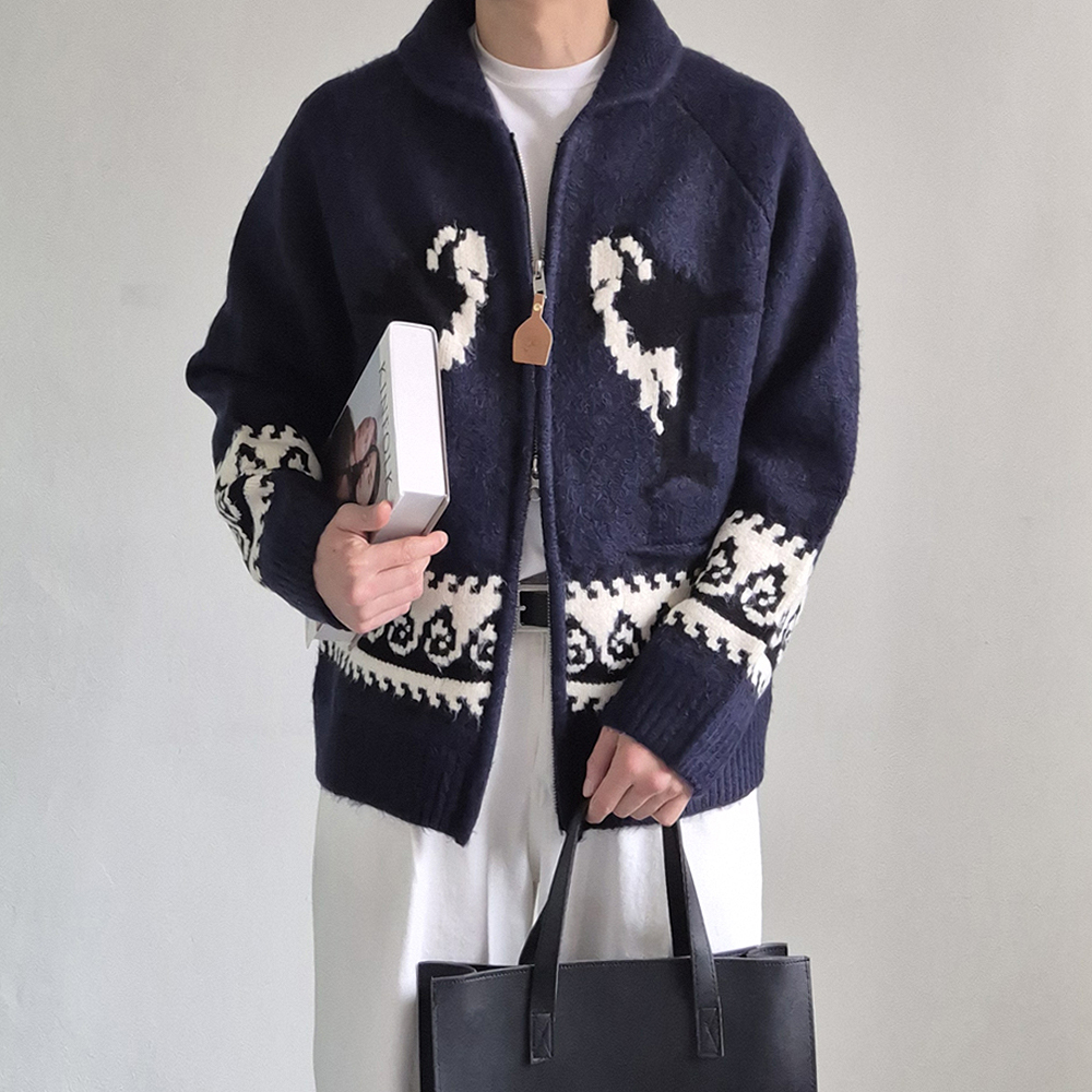 남자 니트 두꺼운 집업 캐시미어 카라 니트 남자스웨터