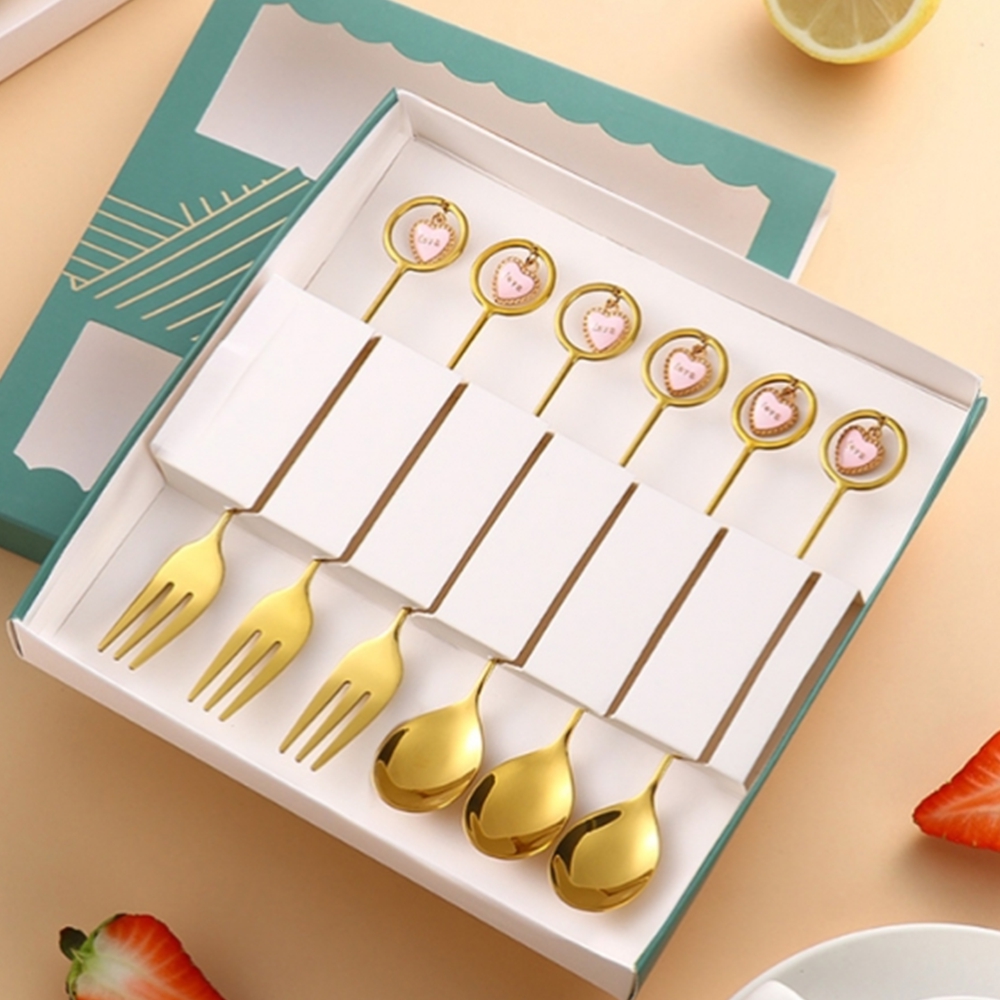 선물용 티스푼포크세트 과일포크세트 신혼부부 집들이 골드 6p