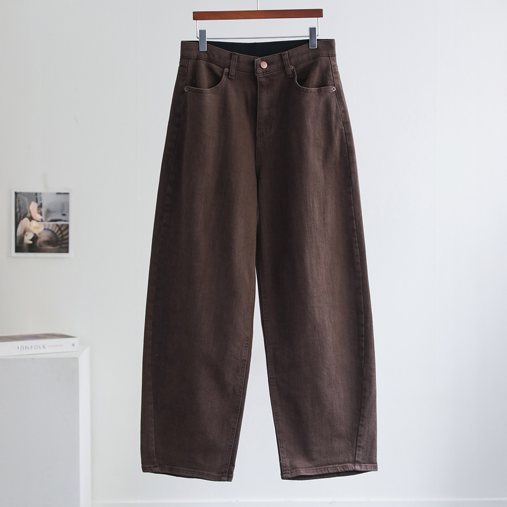 [흐르듯 슬림핏] 엘리든 히든밴딩 와이드 배기핏 일자핏 코튼 데님 팬츠 - 상품 이미지