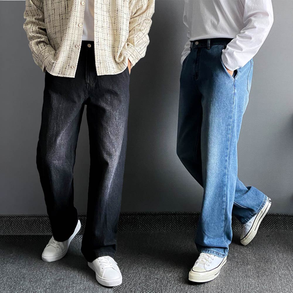 남자 뒷밴딩 세미와이드 청바지 연청 중청 흑청 와이드 데님팬츠 제품 이미지