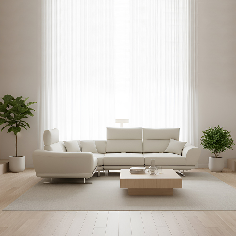 스코나 파루사 실리콘레더 좌방석 확장 스윙 소파 스툴미포함, 연베이지, 5인용