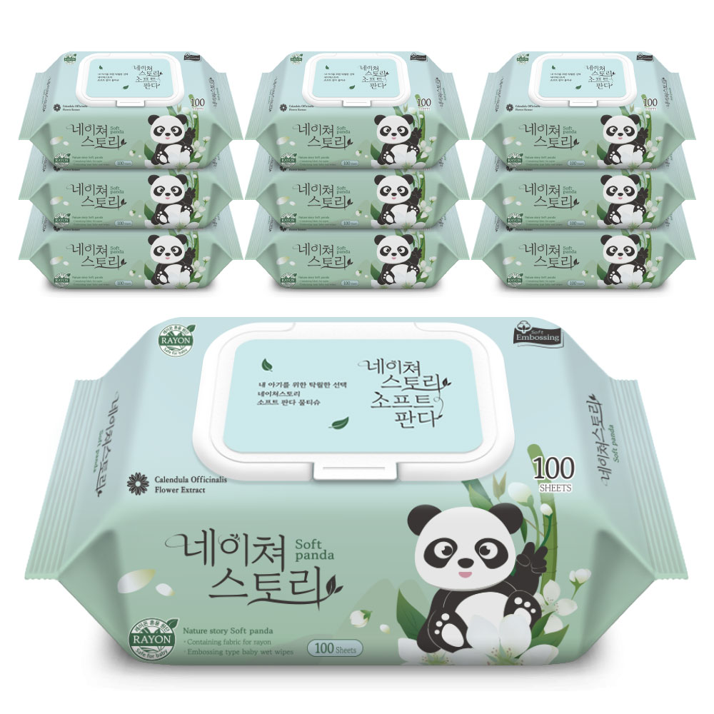 네이쳐스토리 소프트판다 대용량 아기물티슈 엠보싱 캡형 100매, 10개