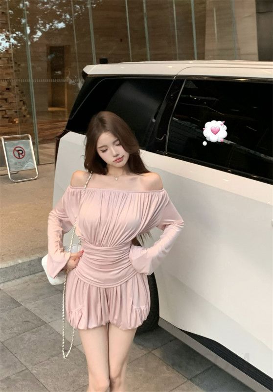 여성 초가을 밀크 레더 원숄더 티셔츠 반바지 투피스 세트 캐주얼 스타일 편안한 착용감 데일리룩 패션 아이템 - 상세 이미지 2