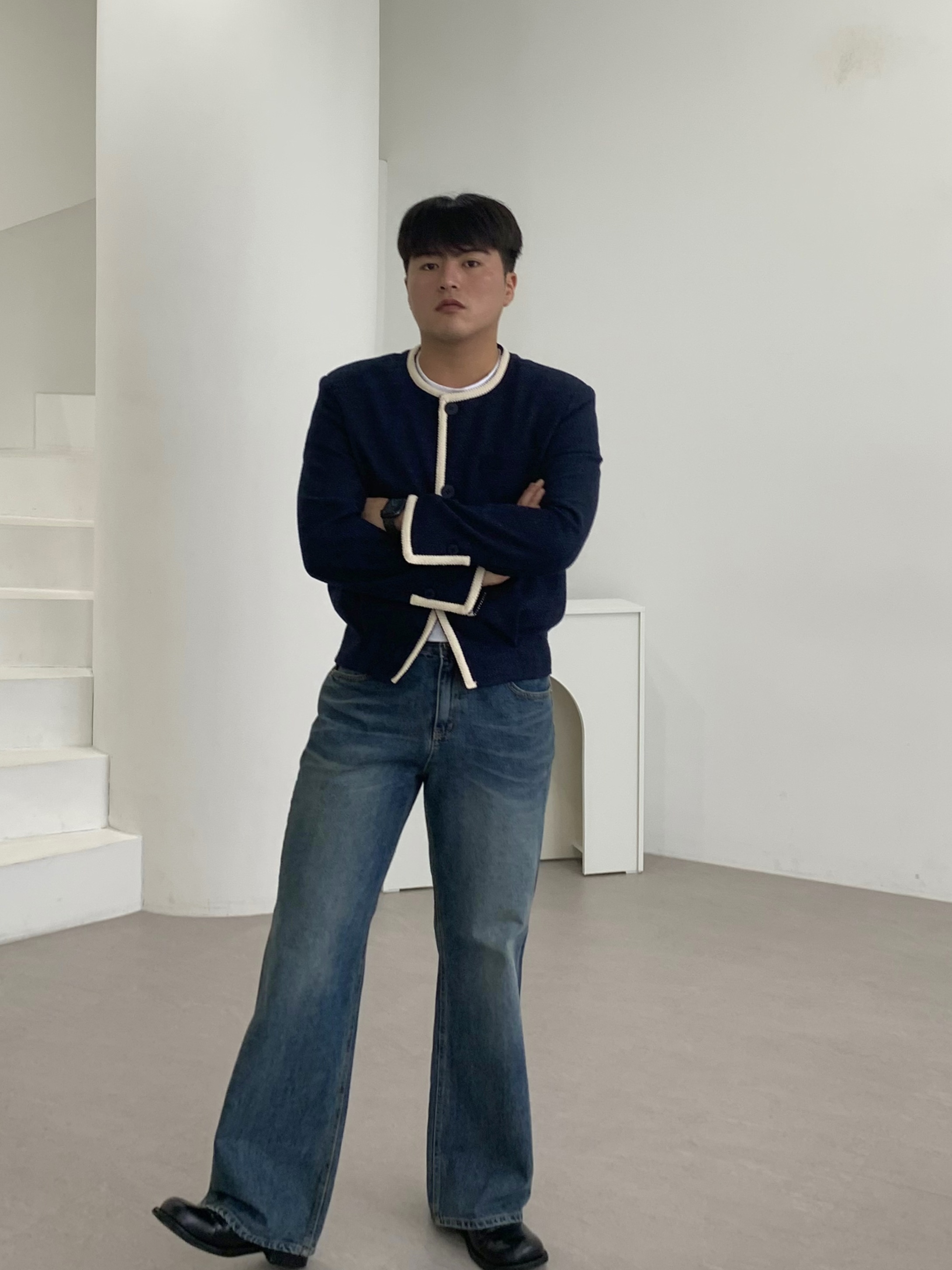 남자트위드자켓 블레이저 노카라 크롭자켓 - 상세 이미지 2