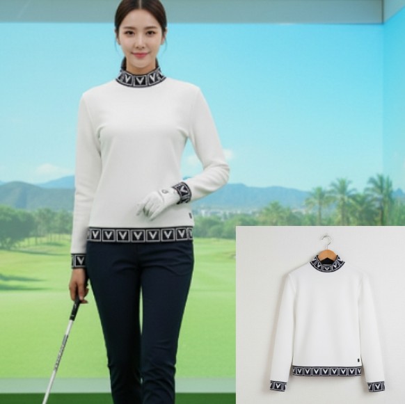 볼빅골프 여성 가을 캐치프레이즈 하이넥 필드룩 골프웨어 골프 티셔츠