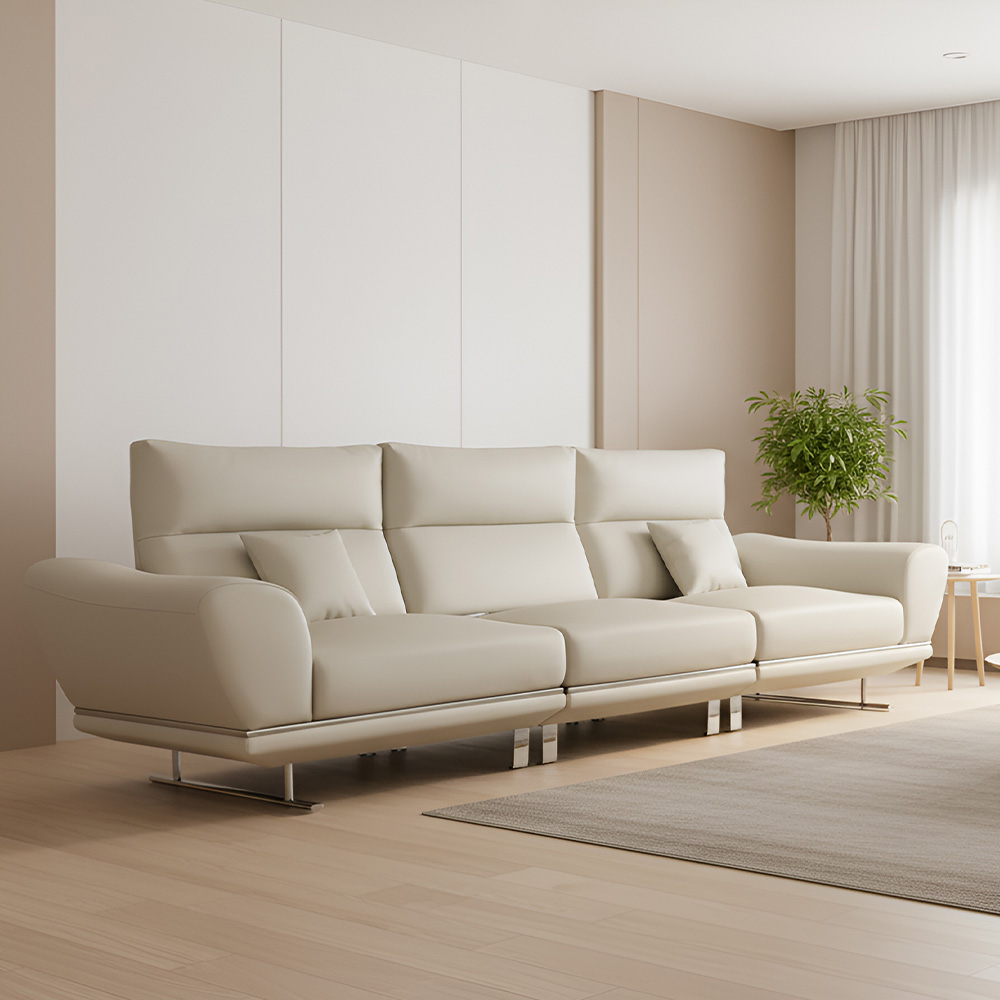 스코나 파루사 실리콘레더 좌방석 확장 스윙 소파 스툴미포함, 연베이지, 4인용