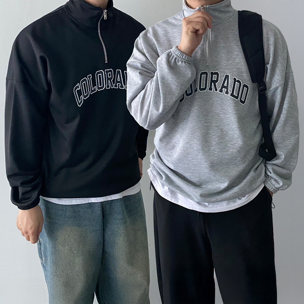 오버핏 반집업 아노락맨투맨 어깨넓어보이는 보세 레터링 하프집업 - 메인 이미지