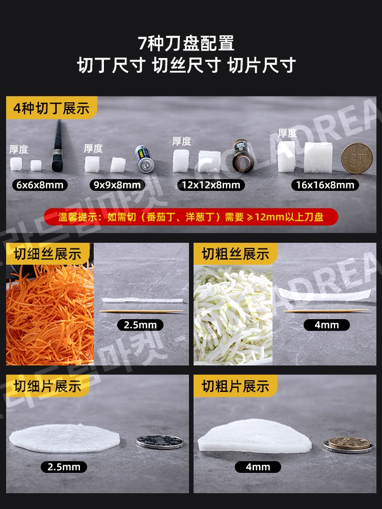 업소용 전동 채소절단기 다기능 채썰기 깍둑썰기 야채 슬라이서 화이트 - 풀세트 (7종 칼날 포함) - 상세 이미지 3