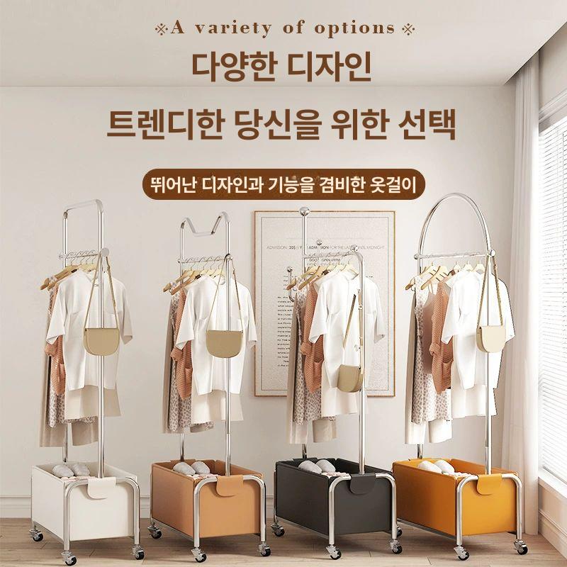 이동식 스탠드 행거 헹거 사무실 바퀴 옷가게 옷방 선반 이동식행거 스탠드행거 행거선반 선인장 브라운 가죽 포켓 - 상세 이미지 3
