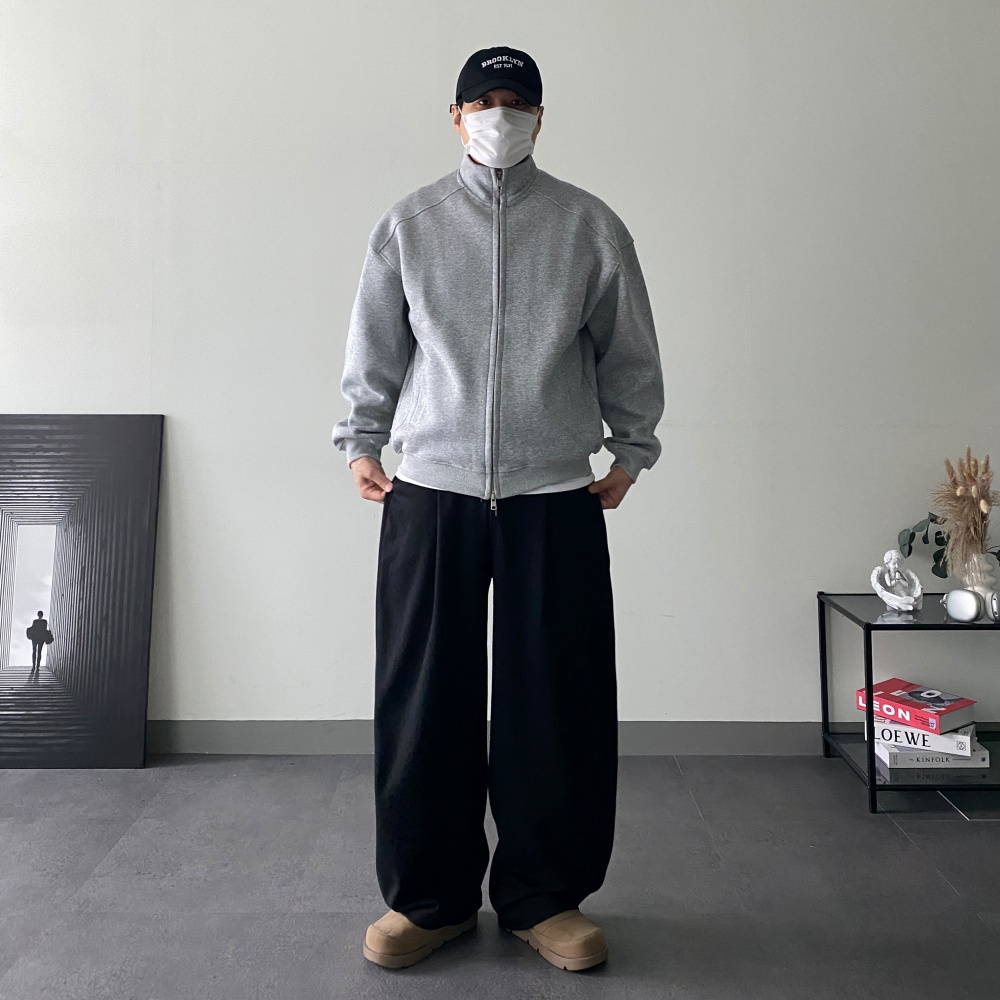 원턱 벌룬 남자커브드팬츠 스웻 통넓은 기모 트레이닝 통바지 이미지 6