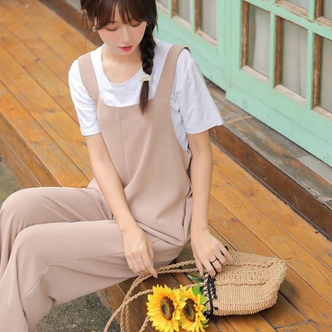 와이드 블랙 멜빵 바지 나시 오버롤 긴 바지 - 상세 이미지 2