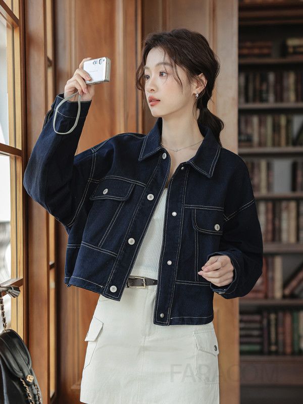 화이트 데코레이션 여성용 데님 재킷 다용도 캐주얼 스타일 가을 아우터 청자켓 오버핏 청자켓코디 데일리로 적합한 편안한 착용감 - 상세 이미지 4