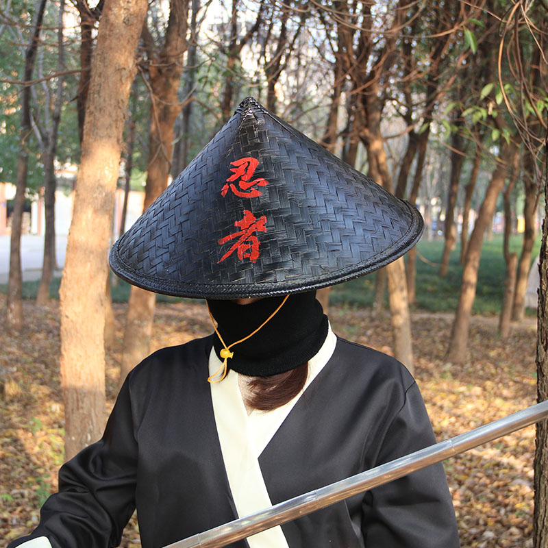 삿갓 사무라이 검은색 코스프레 모자 대나무 무사 말 없는 대나무 짜기 직경 36CM - 상세 이미지 2