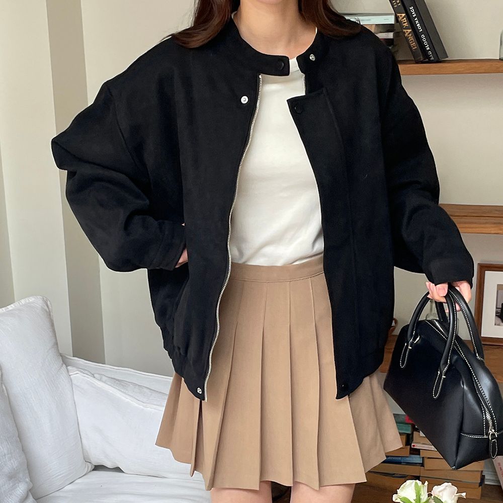 오버핏 스웨이드 여성 블루종 잠바 간절기 가을 아우터 여자 가을 점퍼 레더 블루종 - 상세 이미지 5