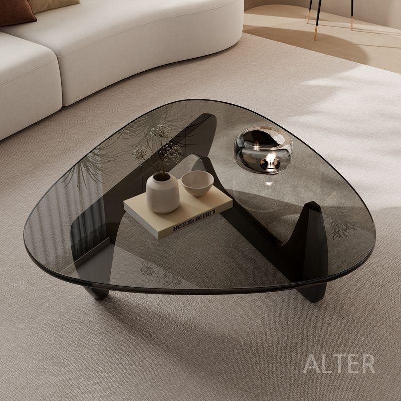 소파테이블 낮은 거실 원목 커피 테이블 강화유리 우드 블랙+투명 91x65x40cm - 상세 이미지 4