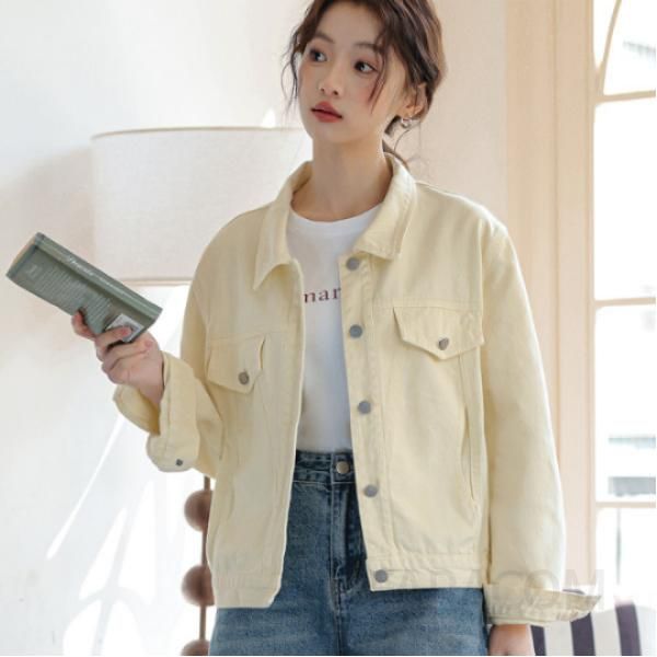 여성 슬림핏 데님 재킷 가을용 데일리 아우터 스타일리시한 크롭 디자인 청자켓 활용도 높은 캐주얼 룩으로 다양한 코디 가능 - 메인 이미지