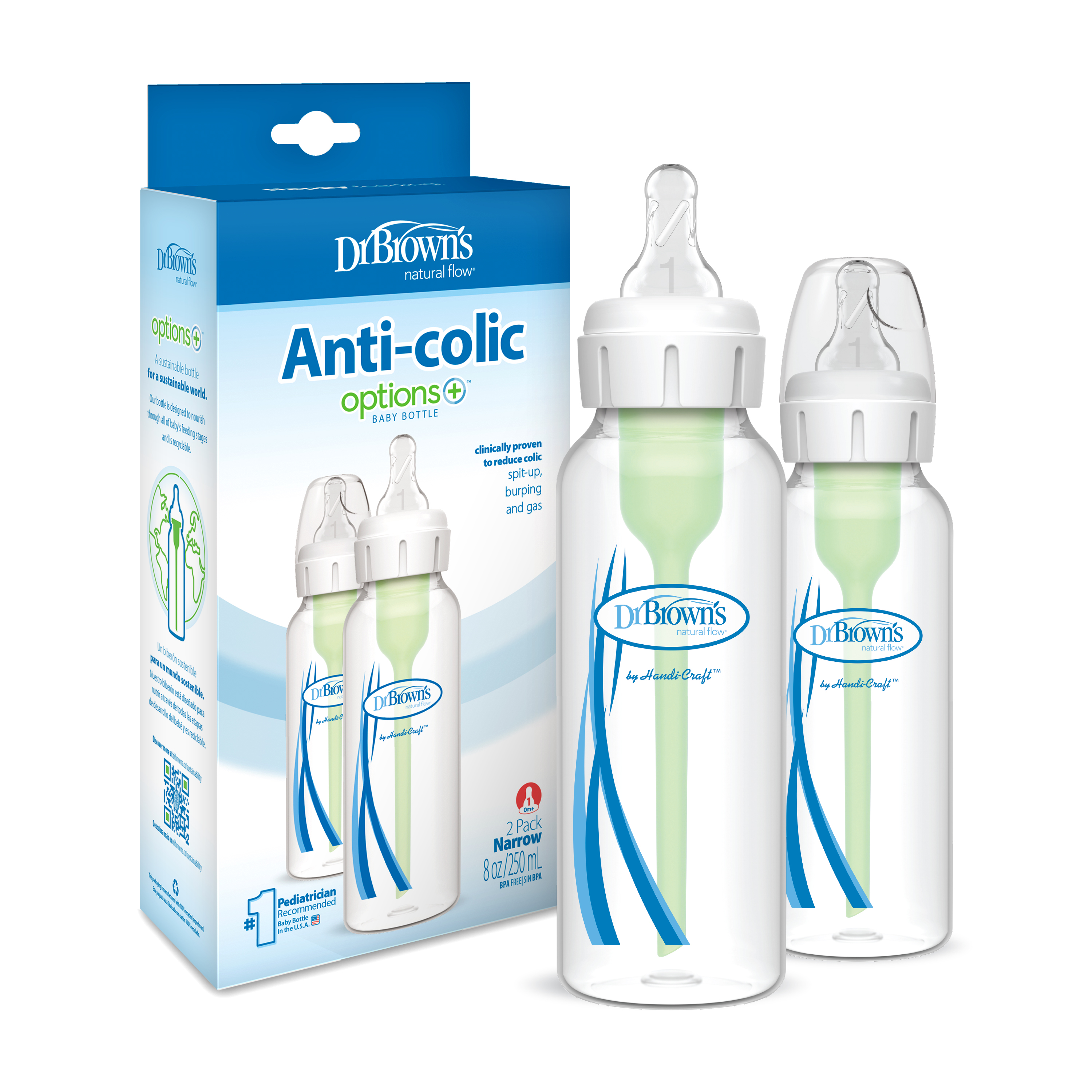 닥터브라운 오피셜 / PP 젖병 내로우넥 250ml 2개, 1단계 꼭지포함, 치발기 옵션선물 상품 이미지