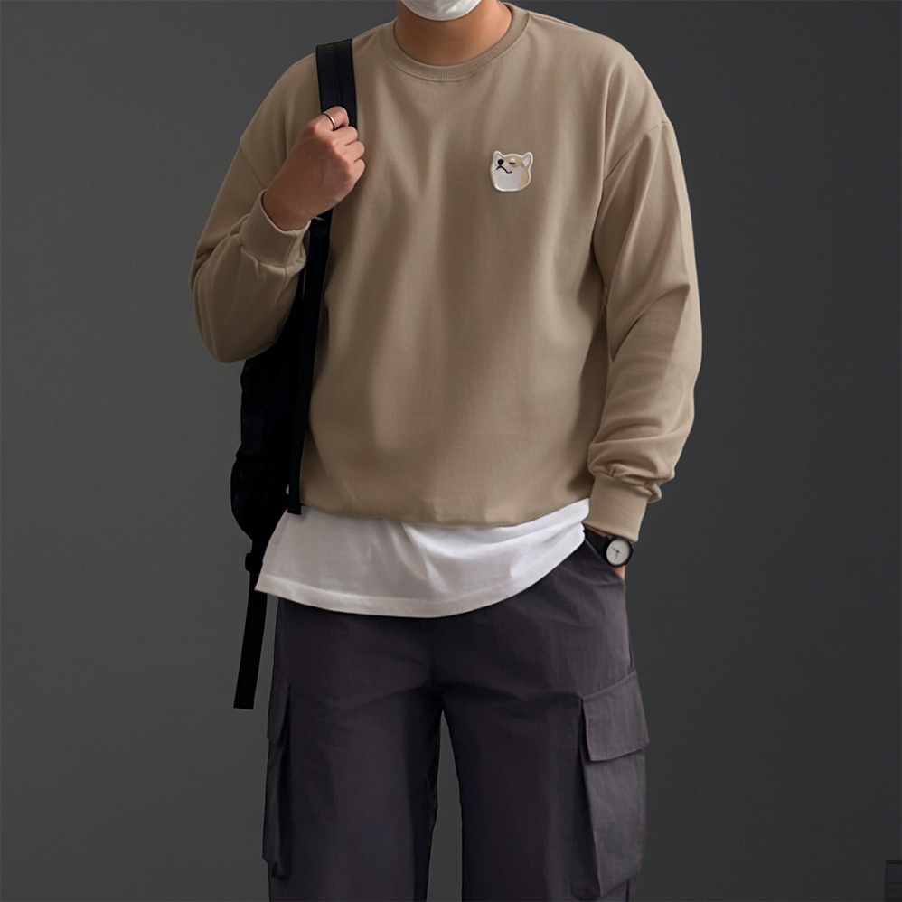 남자오버핏맨투맨 커플맨투맨 진베이지 - 상품 이미지