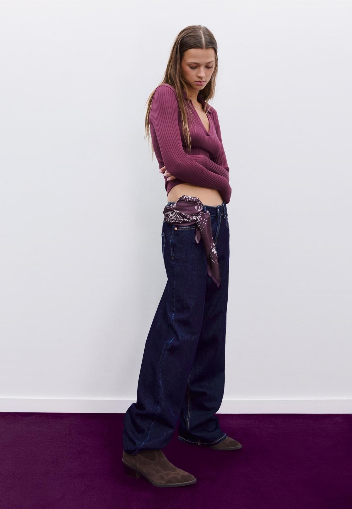 스트라디바리우스 슬림핏 심리스 폴로 카라 긴팔 티셔츠 6537/920 AUBERGINE - 상세 이미지 4