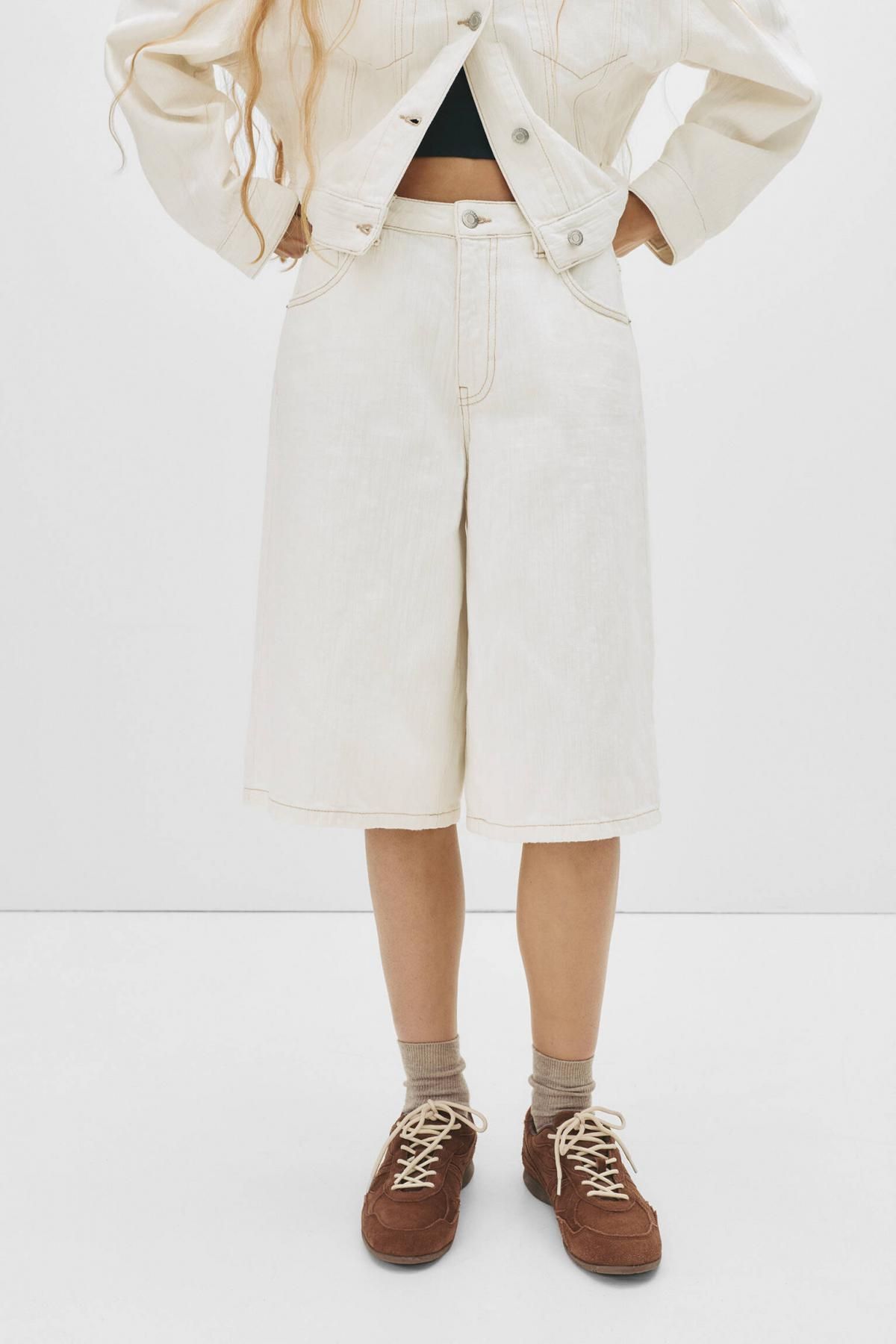 풀앤베어 텍스처 화이트 데님 버뮤다 반바지 7696/336 WHITE - 상세 이미지 5