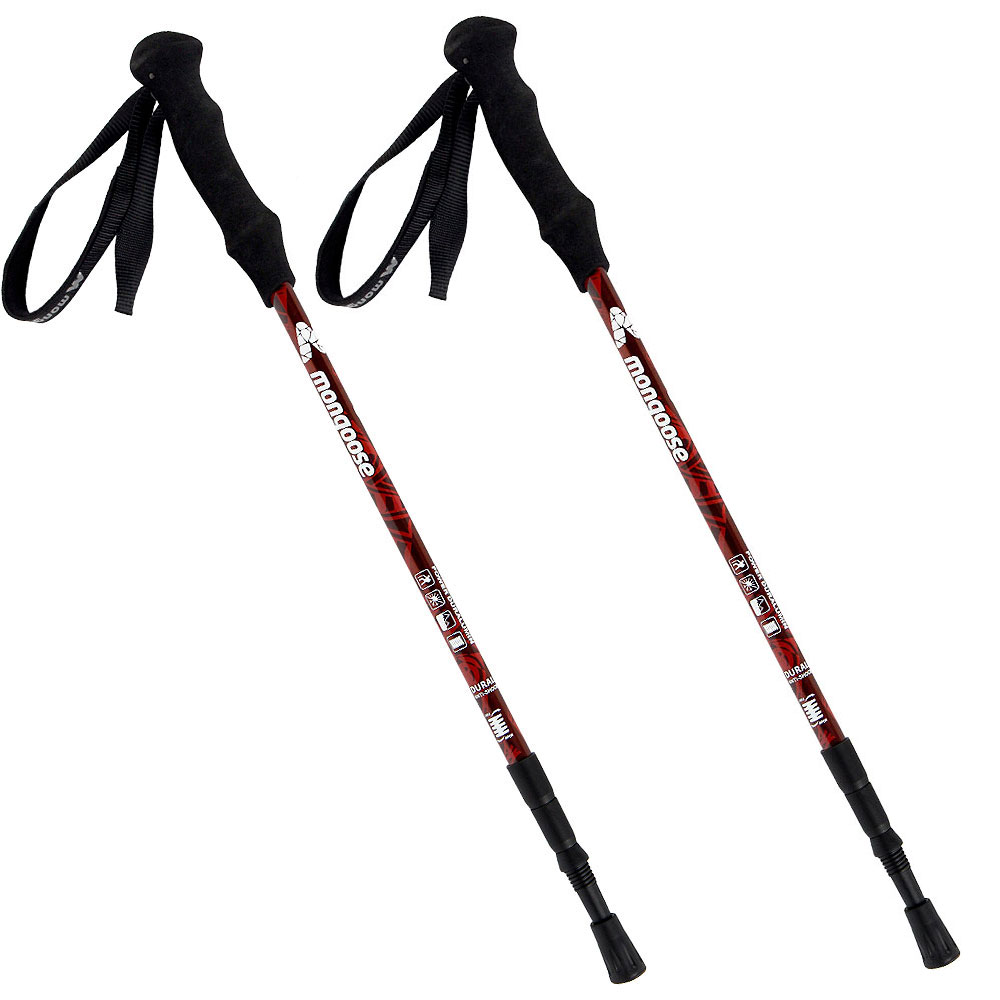 몽구스 초경량 등산스틱 2개세트 등산 지팡이 레드, 3단