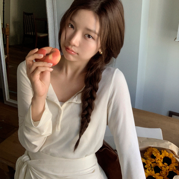 잔골지 버튼 긴팔 티셔츠 ts4719 - 메인 이미지