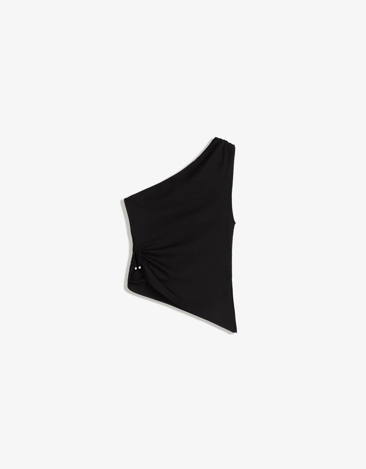 버쉬카 모던 언밸런스 원숄더 큐빅링 크롭 탑 8783/360 BLACK - 상품 이미지