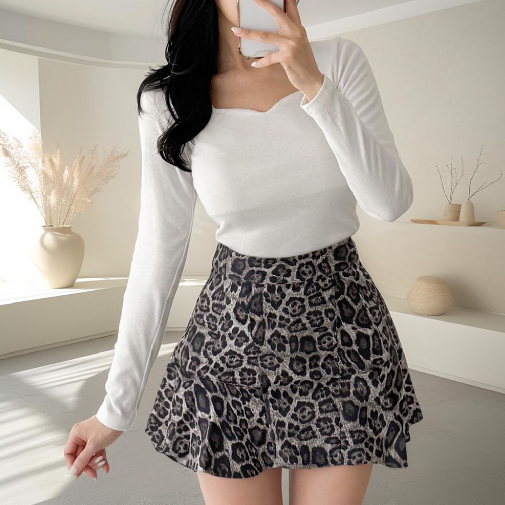 메르눈 플레어스커트 호피 미니 머메이드 AA0829 - 메인 이미지