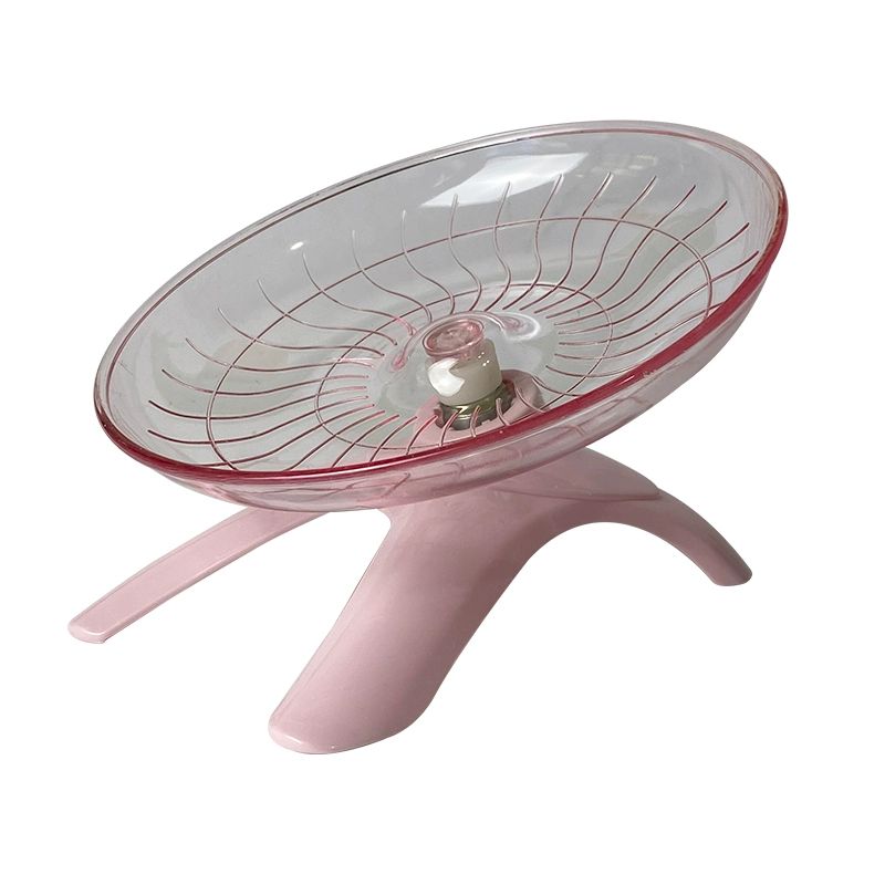 햄스터 쳇바퀴 플라잉 디스크 애완 러닝휠 브래킷 다람쥐 놀이기구 장비 햄찌 런닝휠 투명핑크 화이트지지대 직경 18CM - 상품 이미지