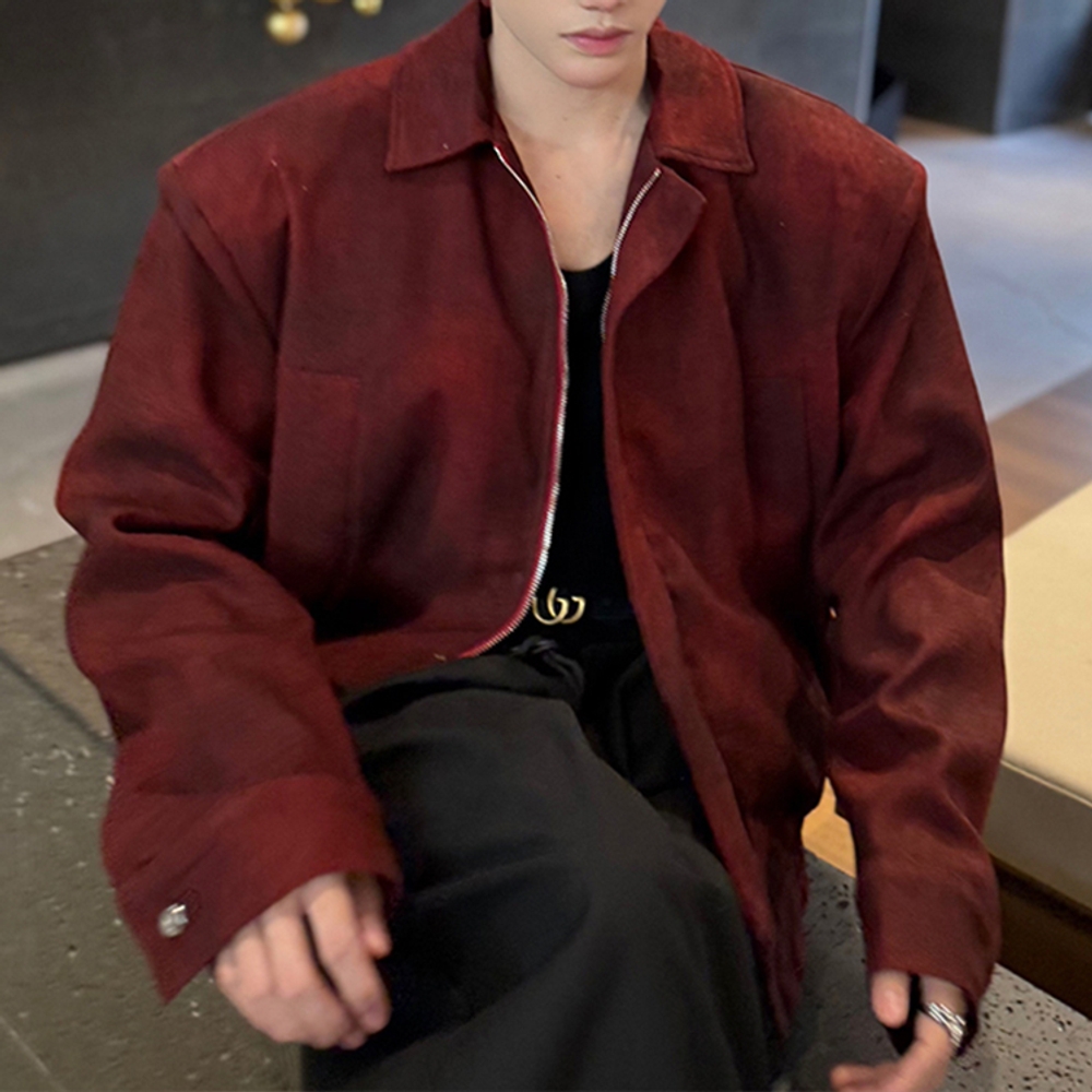 남자 스웨이드 자켓 남성 봄 비건레더 점퍼 가을 라이더 집업 가죽 바이커 남자스웨이드자켓 빨간색 S - 상세 이미지 3