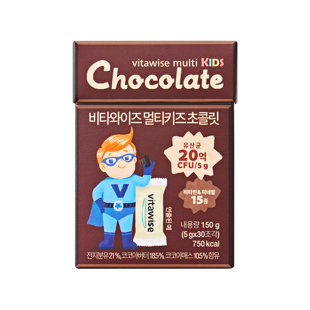 [1 BOX] 멀티비타민과 비피더스유산균이 함유된 비타와이즈 키즈유산균초콜릿  (30개입X1박스) - 상품 이미지