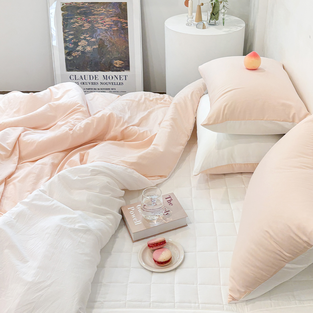 부드러운 디어마이 리버서블 워싱 옥수수솜 무봉제 차렵이불 세트 리치 피치, Q베이직세트(이불+베개커버)