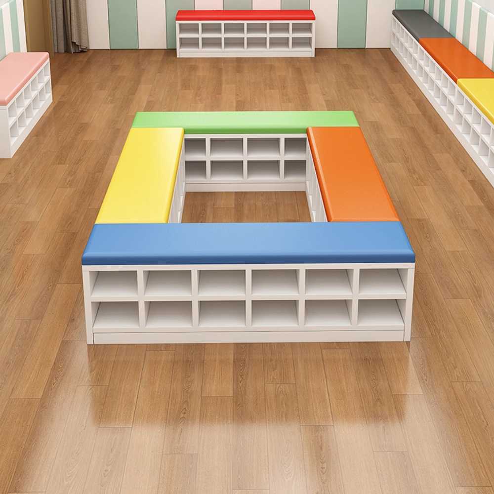 수납형 책장 벤치 유치원 어린이집 의자 공간절약 150x30x45 2단 10칸 - 상세 이미지 2